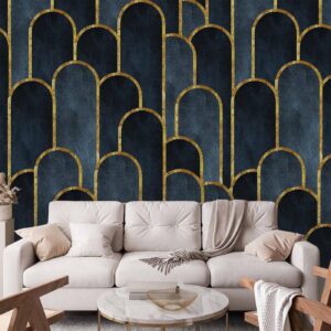 Fotobehang - Gold and Navy Blue Pattern
