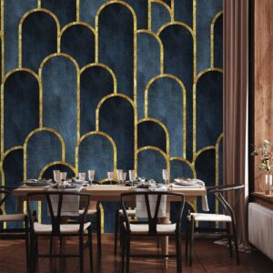 Fotobehang - Gold and Navy Blue Pattern