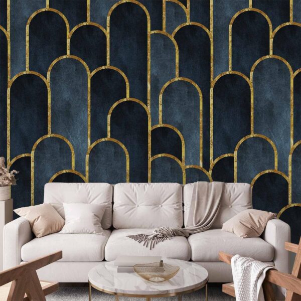 Fotobehang - Gold and Navy Blue Pattern