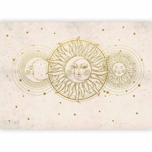 Fotobehang - Golden Sun and Moon - Artistic Illustration in Retro Style