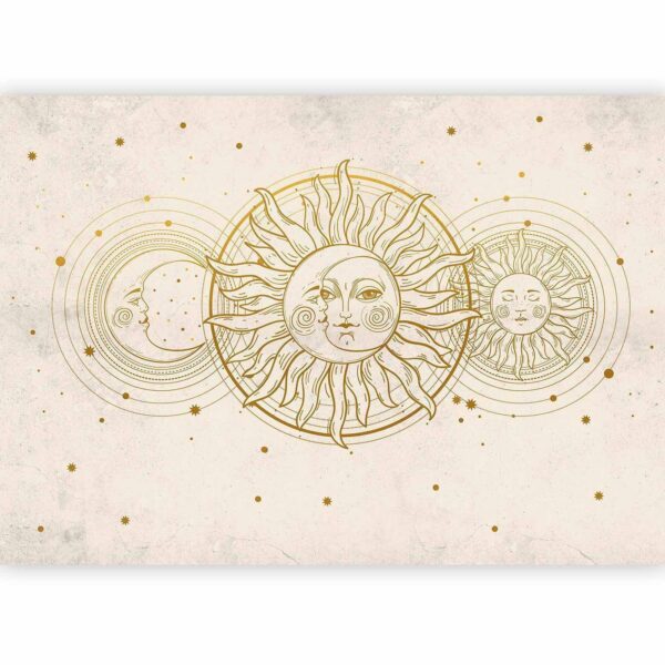 Fotobehang - Golden Sun and Moon - Artistic Illustration in Retro Style