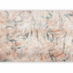Fotobehang - Greek laurels - faded composition with leaves on a beige patterned background