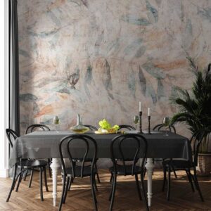 Fotobehang - Greek laurels - faded composition with leaves on a beige patterned background