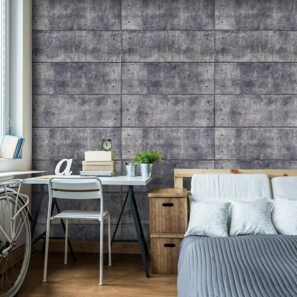 Fotobehang - Grey fortress - background with regular rectangles with concrete texture