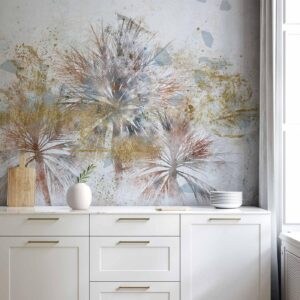 Fotobehang - Grey palms - plant motif in an abstract composition with patterns