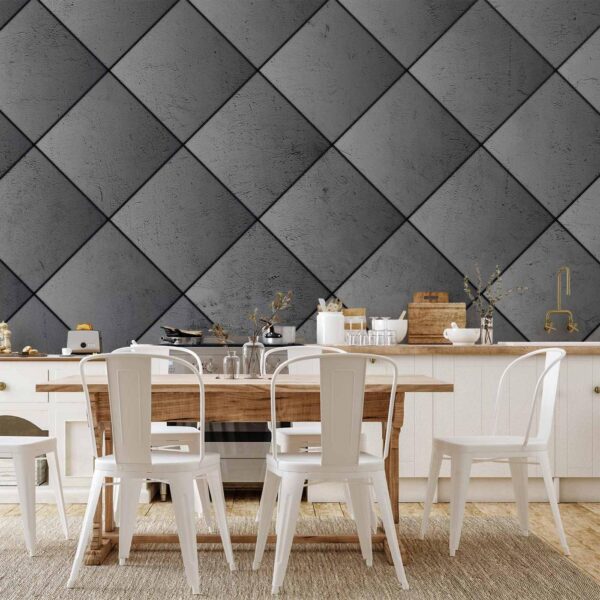 Fotobehang - Grey symmetry - geometric pattern in concrete pattern with black joints