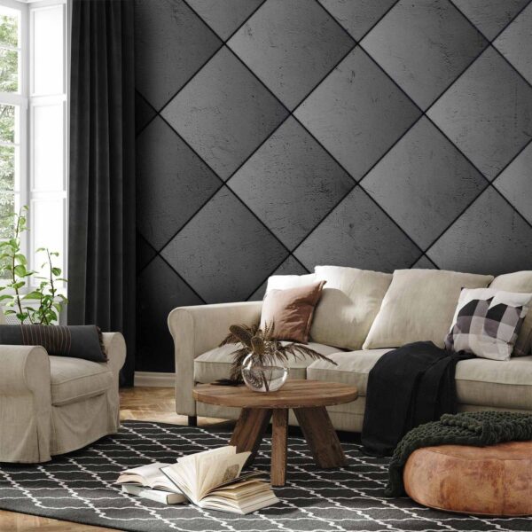 Fotobehang - Grey symmetry - geometric pattern in concrete pattern with black joints