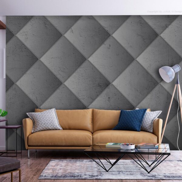 Fotobehang - Grey symmetry - geometric pattern in concrete pattern with light joints