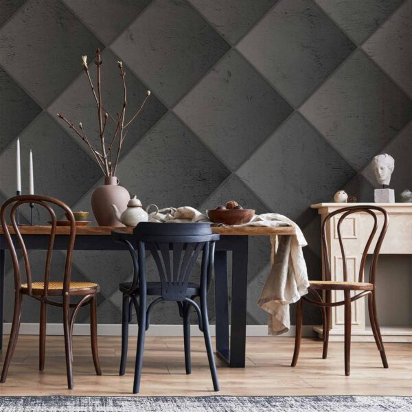 Fotobehang - Grey symmetry - geometric pattern in concrete pattern with light joints