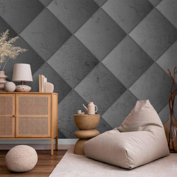 Fotobehang - Grey symmetry - geometric pattern in concrete pattern with light joints