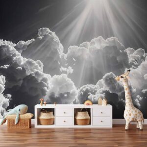 Fotobehang - Hope in the Clouds: Inspiring Rays of the Sun – Awaken Emotions