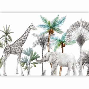 Fotobehang - Jungle Animals Wallpaper for Children's Room in Cartoon Style