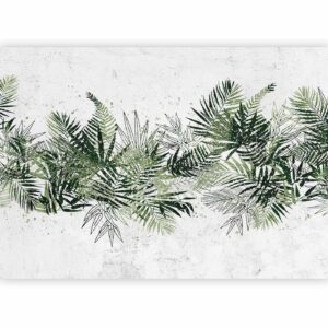 Fotobehang - Jungle and green plume - large tropical leaves on a white background