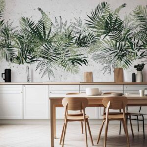Fotobehang - Jungle and green plume - large tropical leaves on a white background