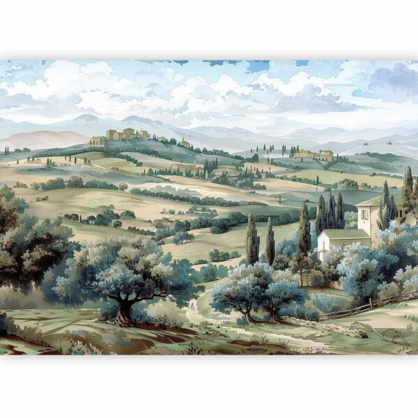 Fotobehang - Landscape with Green Fields and Trees Tuscan Sunny View