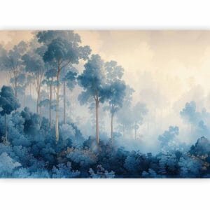 Fotobehang - Landscape with Trees in Illustrative Style Fairy-Tale Blue Forest
