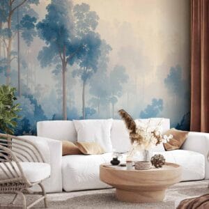 Fotobehang - Landscape with Trees in Illustrative Style Fairy-Tale Blue Forest