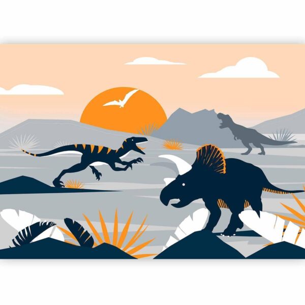 Fotobehang - Last dinosaurs with orange - abstract landscape for a room