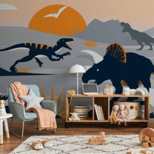 Fotobehang - Last dinosaurs with orange - abstract landscape for a room