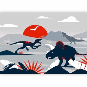 Fotobehang - Last dinosaurs with red - abstract landscape for a room