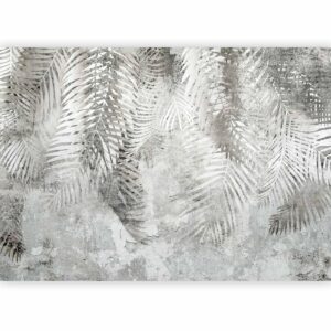 Fotobehang - Light and shadow - grey and white composition with floral motif and pattern