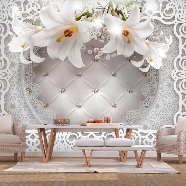 Fotobehang - Lilies and Quilted Background