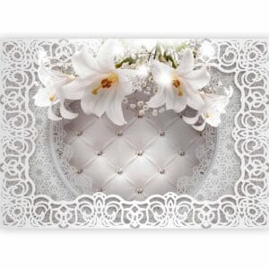 Fotobehang - Lilies and Quilted Background