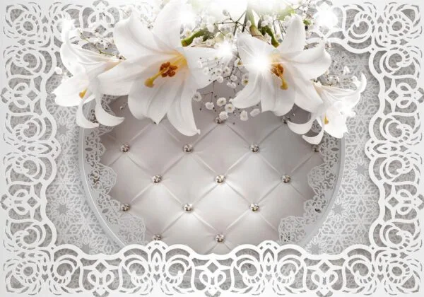 Fotobehang - Lilies and Quilted Background