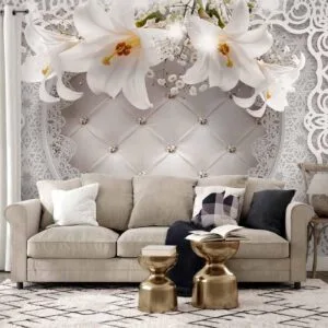 Fotobehang - Lilies and Quilted Background