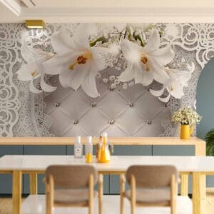 Fotobehang - Lilies and Quilted Background