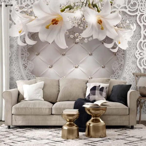 Fotobehang - Lilies and Quilted Background