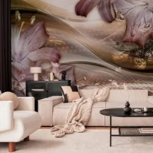 Fotobehang - Lilies on the Wave (Brown)