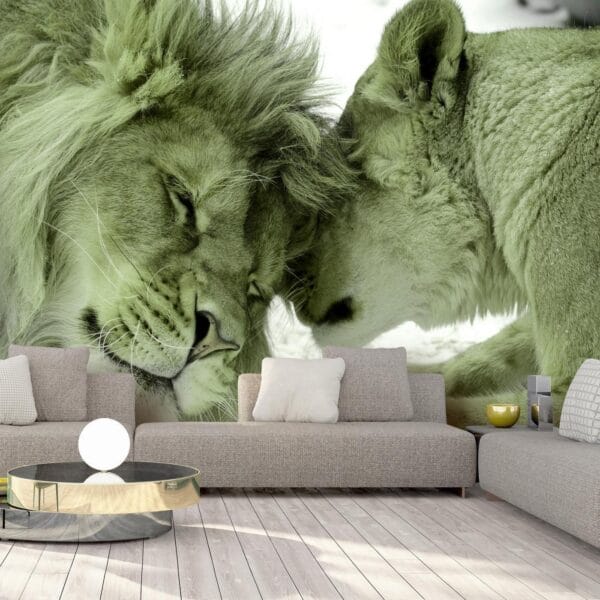 Fotobehang - Lion Tenderness (Green)