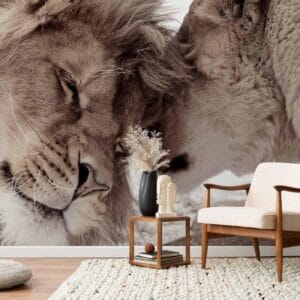 Fotobehang - Lion Tenderness (Sepia)