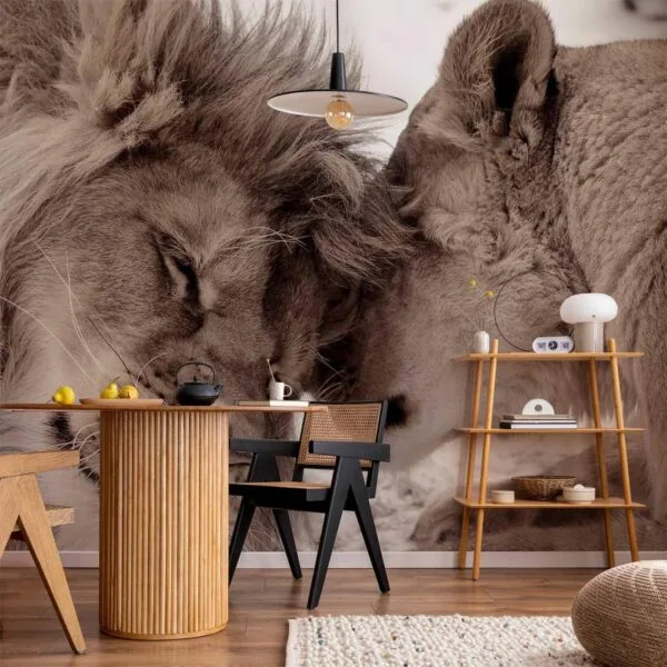 Fotobehang - Lion Tenderness (Sepia)