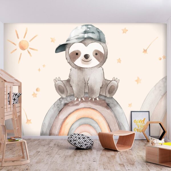Fotobehang - Little Sloth Among Stars and Rainbows