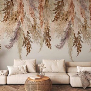 Fotobehang - Minimalist boho landscape - dangling leaves in beige colours