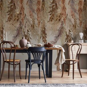 Fotobehang - Minimalist boho landscape - dangling leaves in beige colours