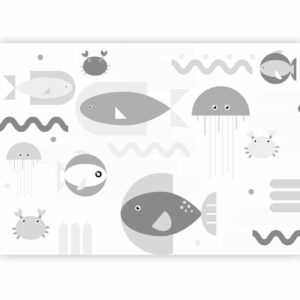 Fotobehang - Minimalist grey ocean - geometric fish in water for children