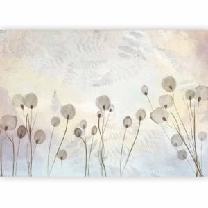 Fotobehang - Minimalist meadow - floral motif in light shades with reflections
