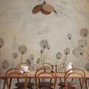 Fotobehang - Minimalist meadow - floral motif in light shades with reflections