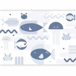Fotobehang - Minimalist ocean - geometric fish and crabs in water for kids