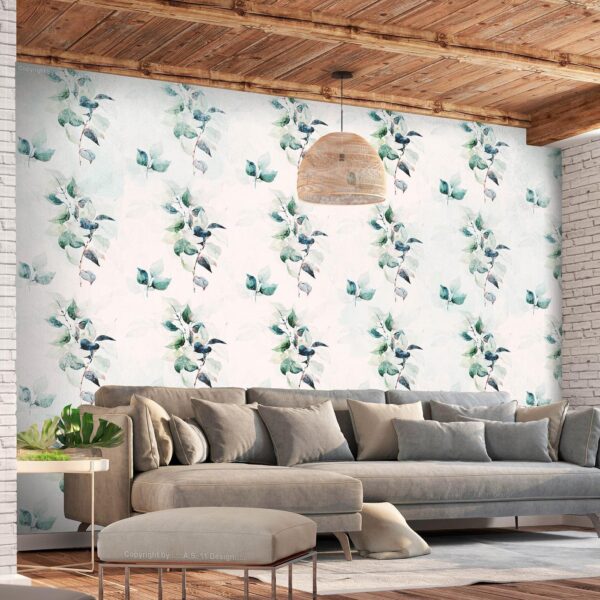 Fotobehang - Mint green nature - solid floral pattern with green leaves