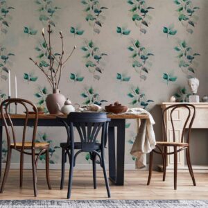 Fotobehang - Mint green nature - solid floral pattern with green leaves