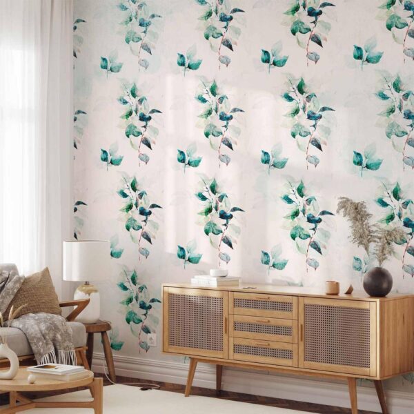 Fotobehang - Mint green nature - solid floral pattern with green leaves