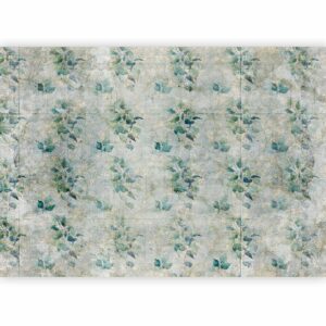 Fotobehang - Mint tones - green leaf bouquets on a retro patterned background