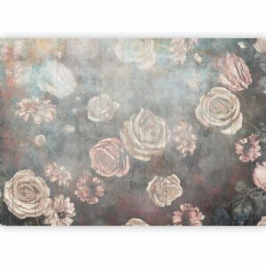 Fotobehang - Misty nature - muted rose flowers on a background in grey tones