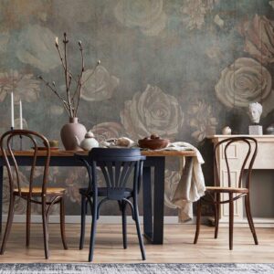 Fotobehang - Misty nature - muted rose flowers on a background in grey tones