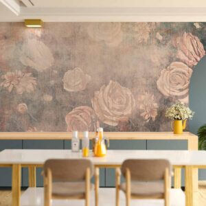 Fotobehang - Misty nature - orange flowers on a non-uniformly textured background