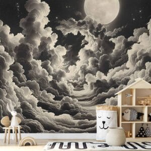Fotobehang - Moon and Stars Singing Among the Great Clouds